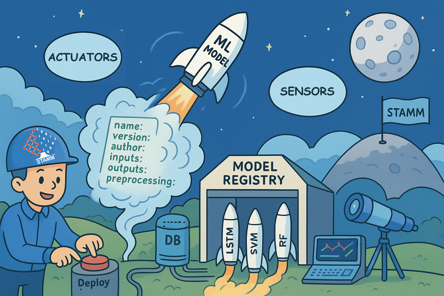 STAMM real-time soft sensor deployment cartoon